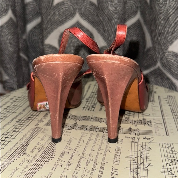 Halston Vintage 70’s Leather Peep Toe Slingbacks SZ 7.5 - Picture 4 of 5
